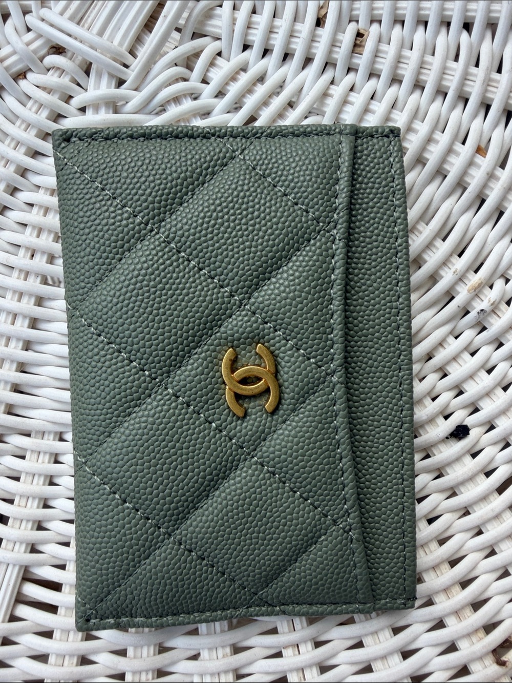 Olive Green Quilted Card Holder with Gold CC